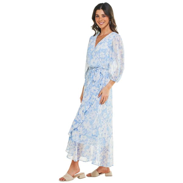 Womens Harlow & Rose 3/4 Sleeve Floral Chiffon Maxi Dress