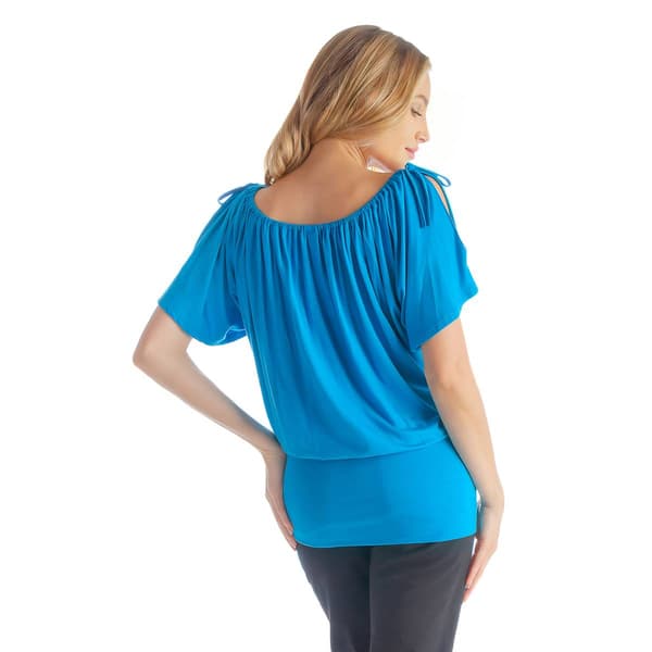 Womens 24/7 Comfort Apparel Short Sleeve Split Shoulder Blouse