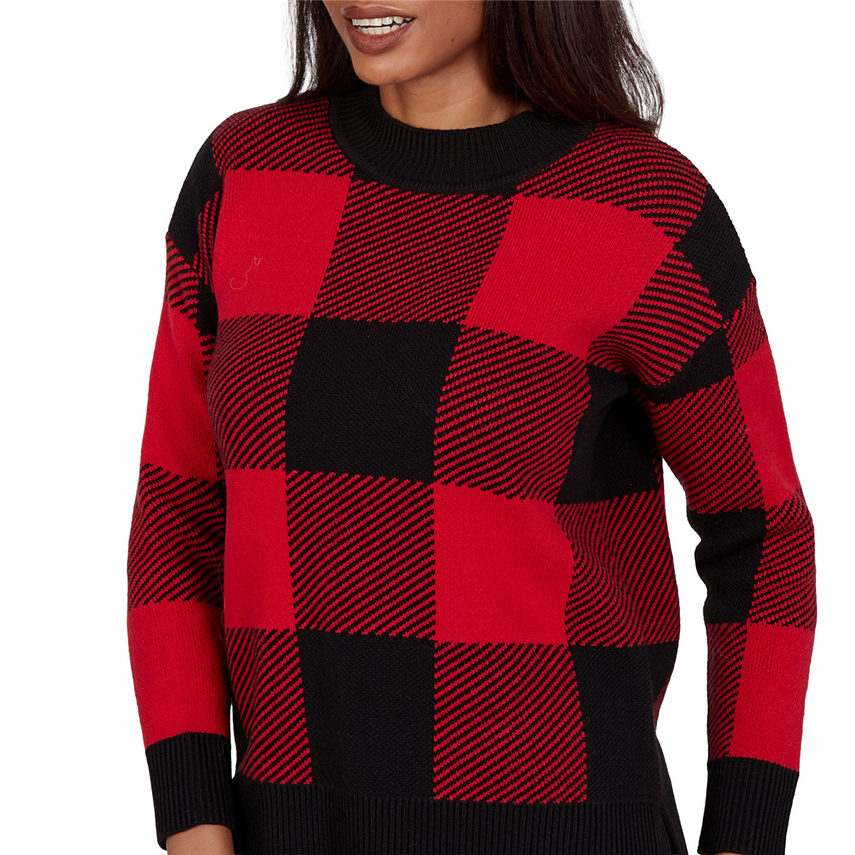 Petite Hearts of Palm Wrapped in Rubies Buffalo Check Sweater