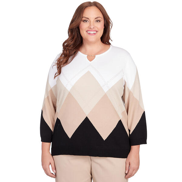 Plus Size Alfred Dunner Neutral Territory Ombre Diamond Sweater - image 