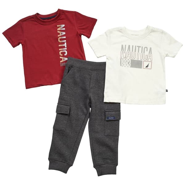 Toddler Boy Nautica 3pc. Red/White Tees & Cargo Joggers Set - image 