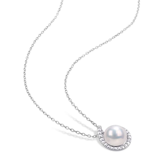 Gemstone Classics&#8482; Pearl & Diamond Halo Pendant