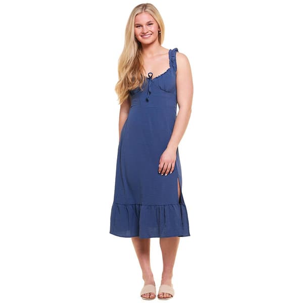 Juniors Derek Heart Airflow Ruffle Strap Front Slit Midi Dress - image 