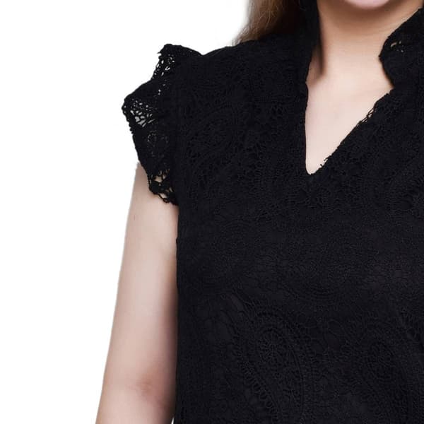 Womens NY Collection Cap Sleeve Paisley Lace Split Neck Blouse