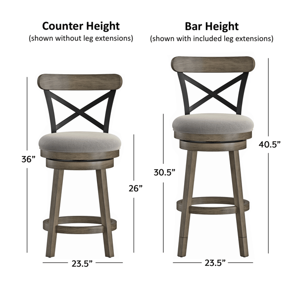 HH2 Home Reid Wood Adjustable Height Swivel Stool