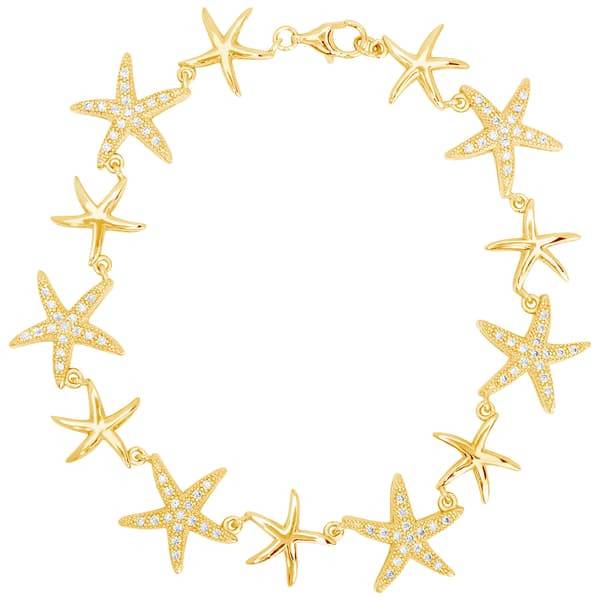 Gold Plated Cubic Zirconia Starfish Link Bracelet - image 