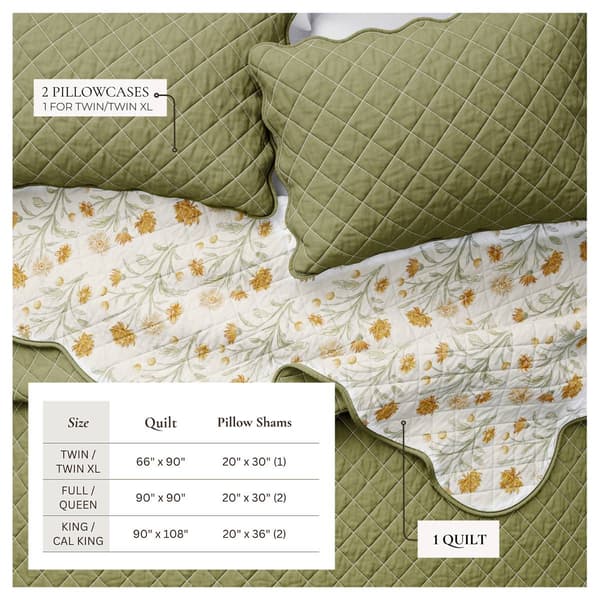 FreshFolds Ilianna 3pc. Floral Scalloped Cotton Quilt Set