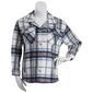 Juniors Stoosh Wool-Like Plaid Shacket w/Welt Pocket-Navy/White - image 1