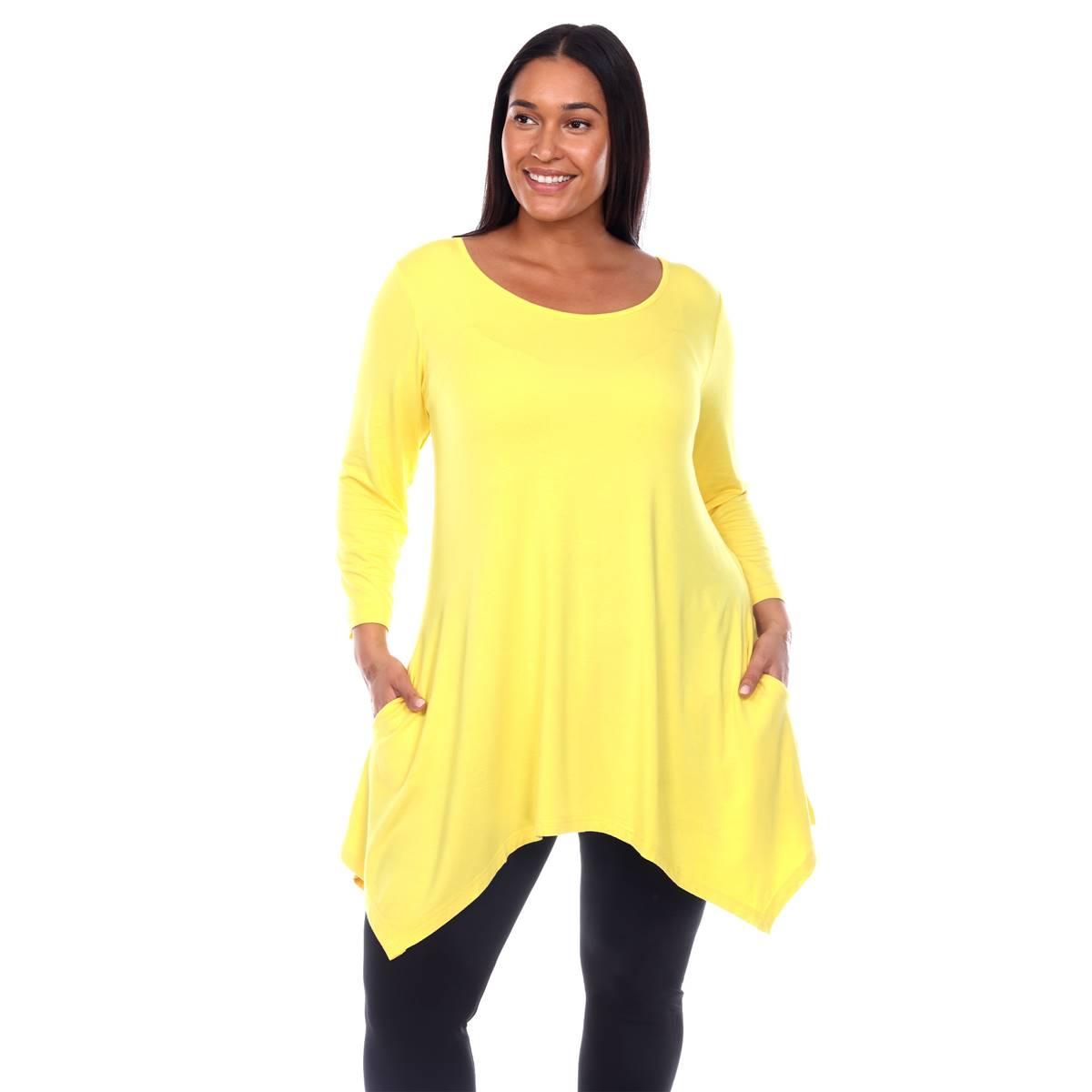Plus Size White Mark Long Sleeve Tunic With Side Pocket