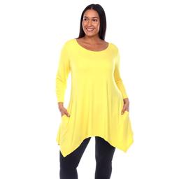 Plus Size White Mark Long Sleeve Tunic With Side Pocket