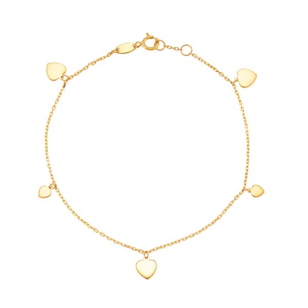 Gold Classics(tm) Yellow Gold Dangle Hearts on Cable Chain Bracelet - image 