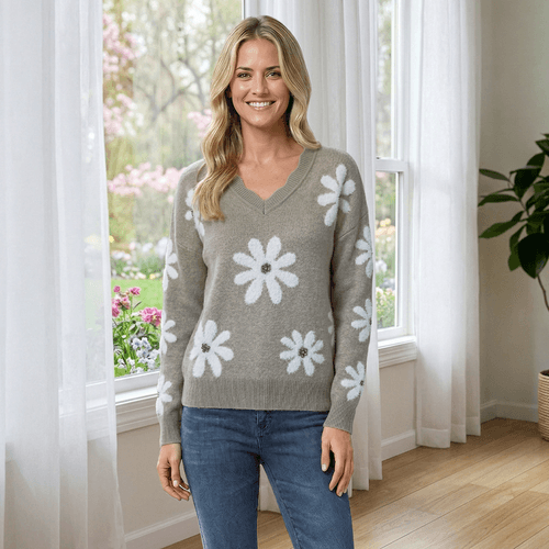 Womens Nanette Lepore Long Sleeve Scallop Neck Floral Sweater - image 