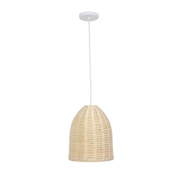 Elegant Designs Coastal Elongated Dome Rattan Pendant Light