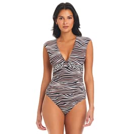 Womens Bleu by Rod Beattie Cap Sleeve Zebra One Piece