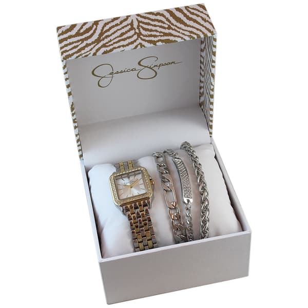 Womens Jessica Simpson Square Crystal Watch & Bracelet Set