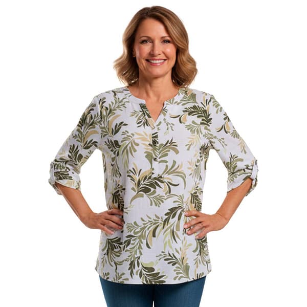 Womens Emily Daniels 3/4 Sleeve Abstract Leaf Button Front Blouse