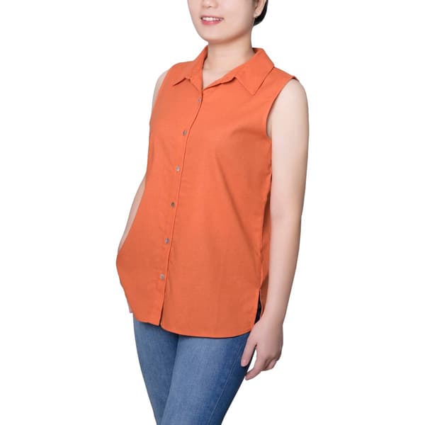 Womens NY Collection Sleeveless Collared Button Down Blouse