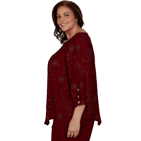 Plus Size Alfred Dunner Union 3/4 Sleeve Sparkle Soutache Blouse