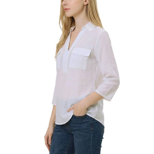 Womens NY Collection 3/4 Sleeve Solid V Neck Blouse