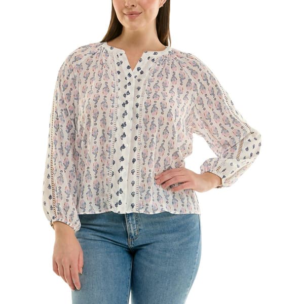 Womens Zac & Rachel 3/4 Sleeve Ditsy Floral Button Front Blouse