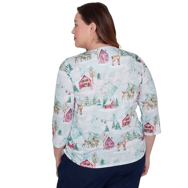 Plus Size Alfred Dunner Classics Ski Village w/ Deer Holiday Tee