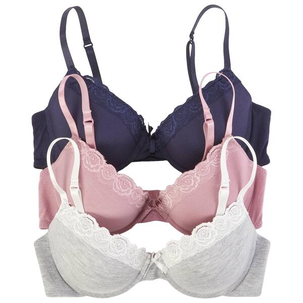 Womens Laura Ashley(R) 3pk. Brushed Micro w/Lace Bras LS6497-3PKA - image 