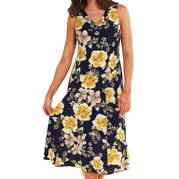 Womens Robbie Bee Sleeveless Floral Drape Neck A-Line Dress