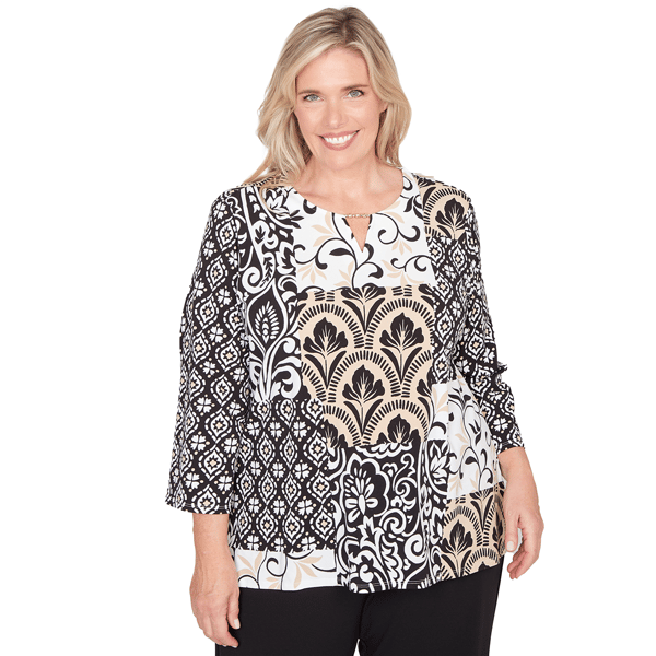 Plus Size Alfred Dunner Classics 3/4 Sleeve Geometric Blouse