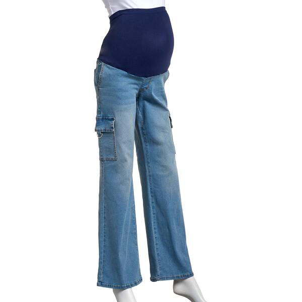 Womens Zoe + Phoebe Over The Belly Wide Leg Maternity Cargo Jeans - image 