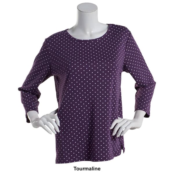 Petite Hasting & Smith 3/4 Sleeve Polka Dot Open Crew Neck Tee