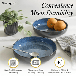 Sango Resona Blue/Black Large Ceramic Serving Bowl - Set of 2