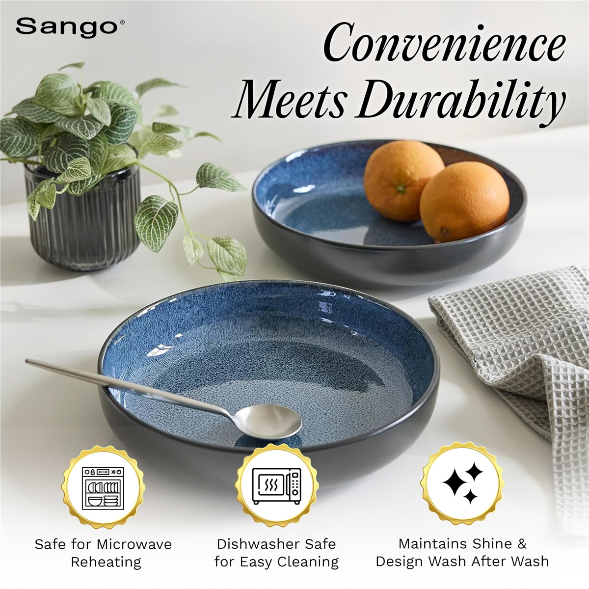 Sango Resona Blue/Black Large Ceramic Serving Bowl - Set of 2