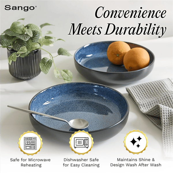 Sango Resona Blue/Black Large Ceramic Serving Bowl - Set of 2