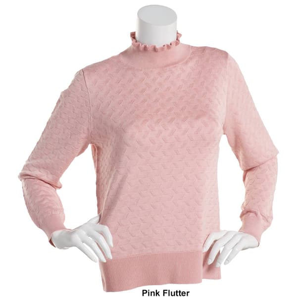 Womens Retrology Ribbed Eyelet Mock Neck Sweater