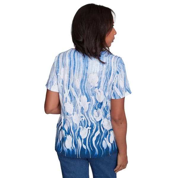 Womens Alfred Dunner Flower Power Knit Tulip Border Blouse