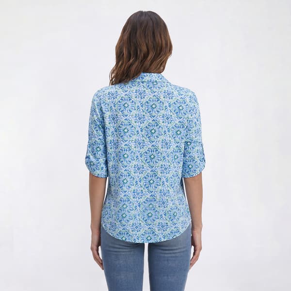 Womens Emily Daniels Elbow Sleeve Medallion Scroll Blouse