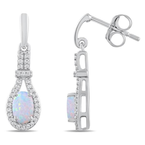 Gemstone Classics™ Silver Created Opal White Sapphire Earrings