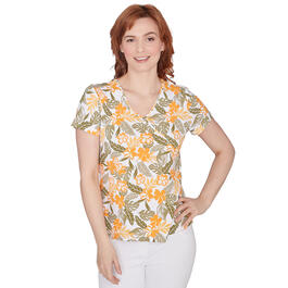 Petite Hearts of Palm Printed Essentials Floral Surplice Top