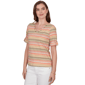 Petite Hearts of Palm Tropical Twist Tab Sleeve Stripe Blouse - image 3