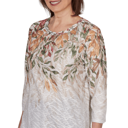 Womens Alfred Dunner Classics 3/4 Sleeve Autumn Leaves Blouse
