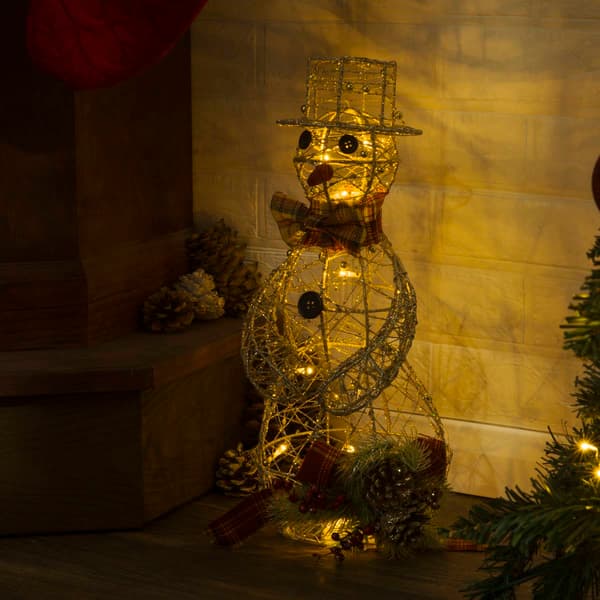 Alpine LED Gold Wire Snowman Christmas D&#233;cor