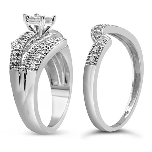 Haus of Brilliance Sterling Silver 1/3ctw. Diamond Bridal Set