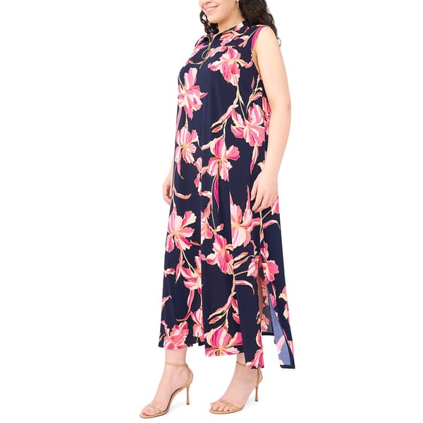 Plus Size MSK Sleeveless 1/4 Zip Floral Shift Midi Dress