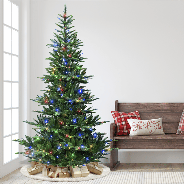 Puleo International 7.5ft Pre-Lit LED Mountain Fir Christmas Tree
