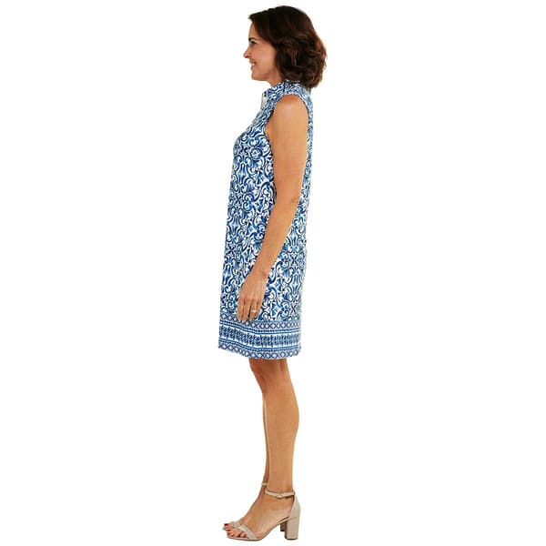 Womens MSK Sleeveless Scroll Half Zip Shift Dress