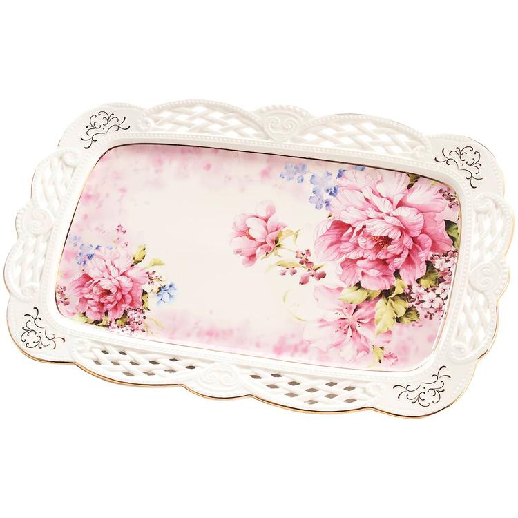 Home Essentials Floral 14x9 Pierced Tray