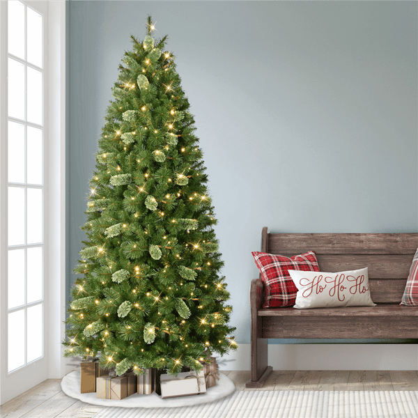 Puleo International 7.5ft. Pre-Lit Slim Teton Pine Christmas Tree