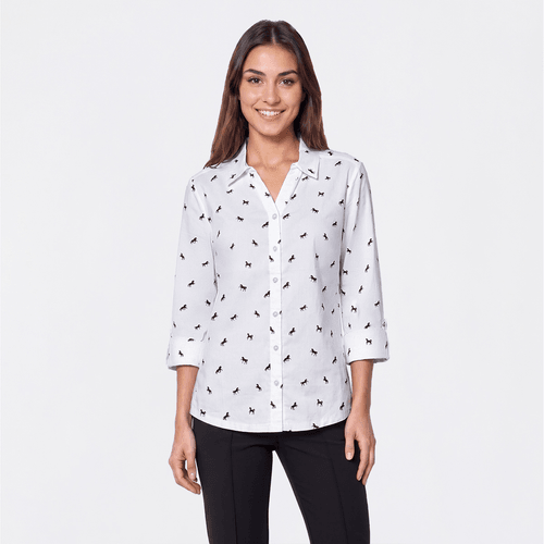 Womens Emily Daniels 3/4 Roll Tab Sleeve Horse Blouse