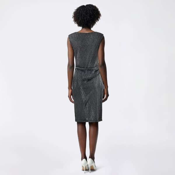 Womens Connected Apparel Drape Neck Metallic Sheath Dress