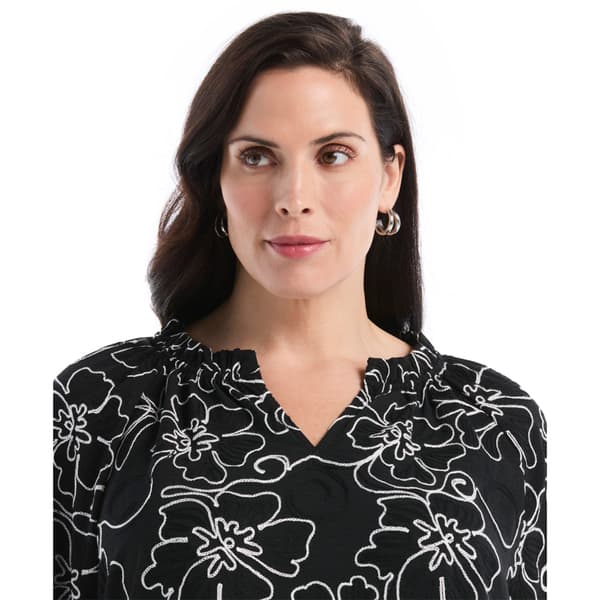 Plus Size Rafaella® 3/4 Sleeve Floral Embroidery Blouse